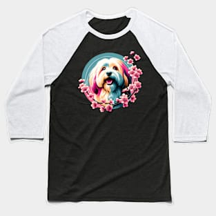 Joyful Havanese Encircled by Spring Cherry Blossoms Baseball T-Shirt